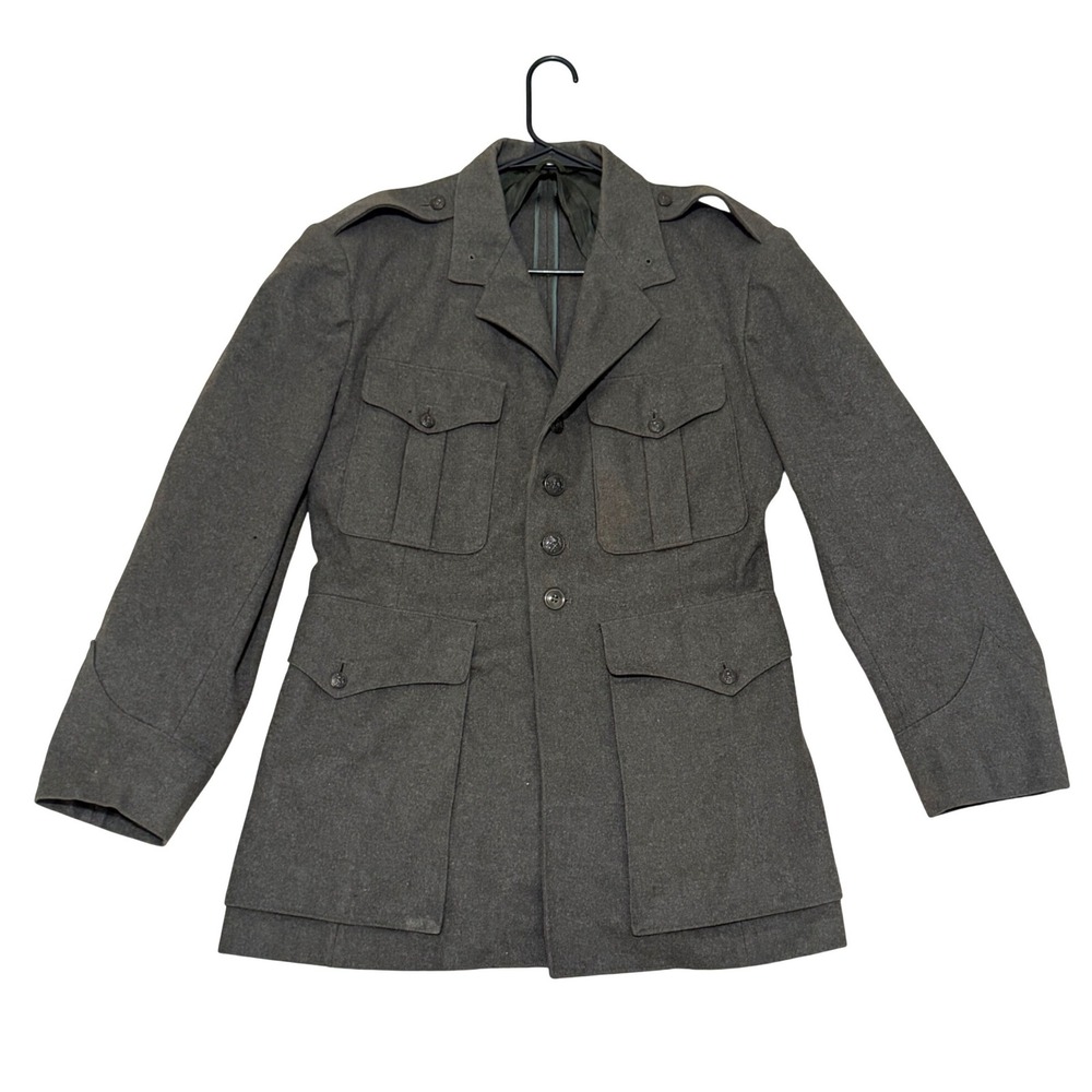 Vintage WW2 Military Wool Field Jacket Olive Drab Eagle Anchor Buttons Good